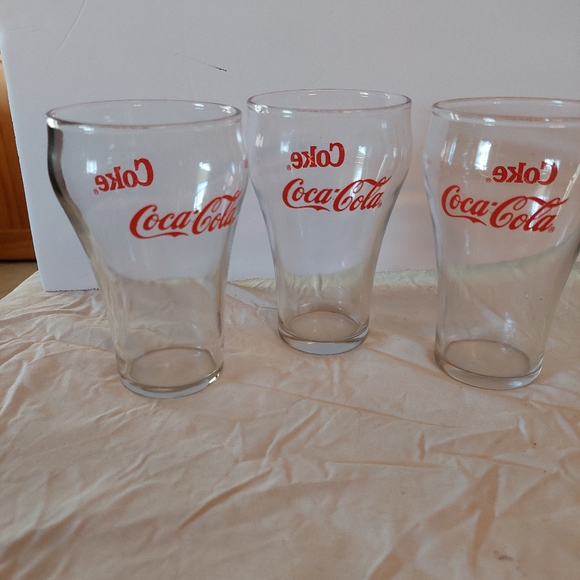 Coca Cola Soda Fountain Glasses Set of 3 Vintage Bell Shaped New Collectible - Picture 1 of 2